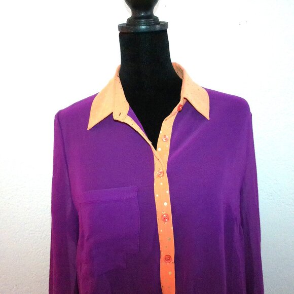 FAISCA, Purple & orange blouse with golden shiny dots design, good for Halloween - Picture 4 of 9
